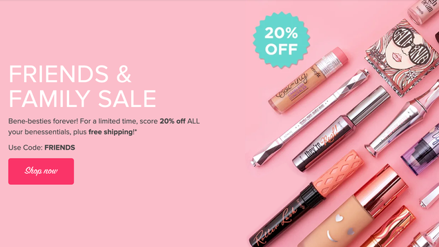 20% Off Sitewide | Benefit Cosmetics | Promo code FRIENDS
